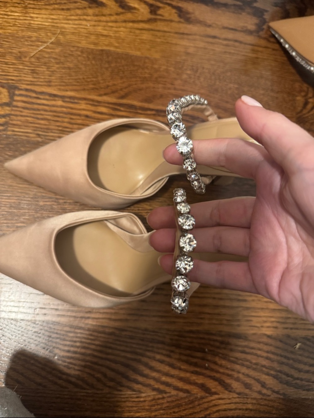 Zara Beige Pointed Toe Pumps with Crystal Ankle Straps